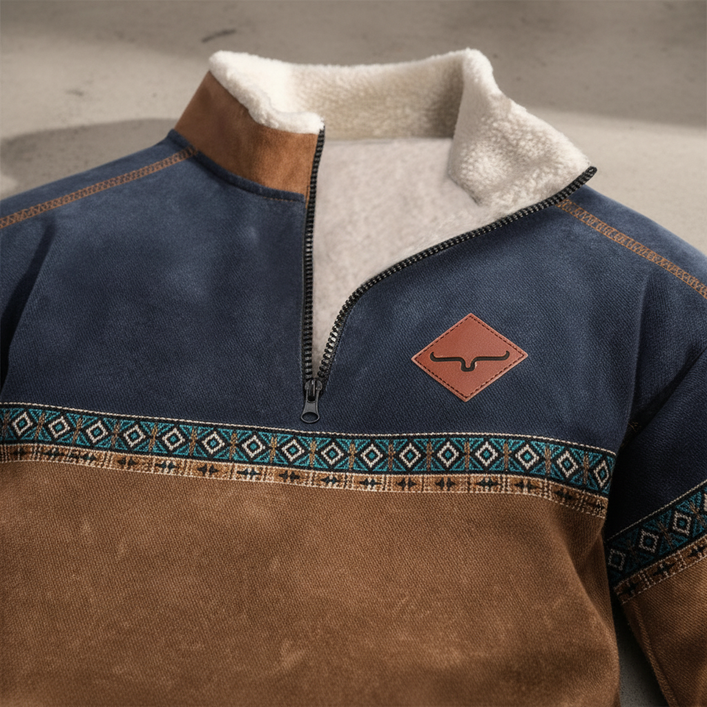 Men’s Winter Quarter Zip Sweater | Printed Trim