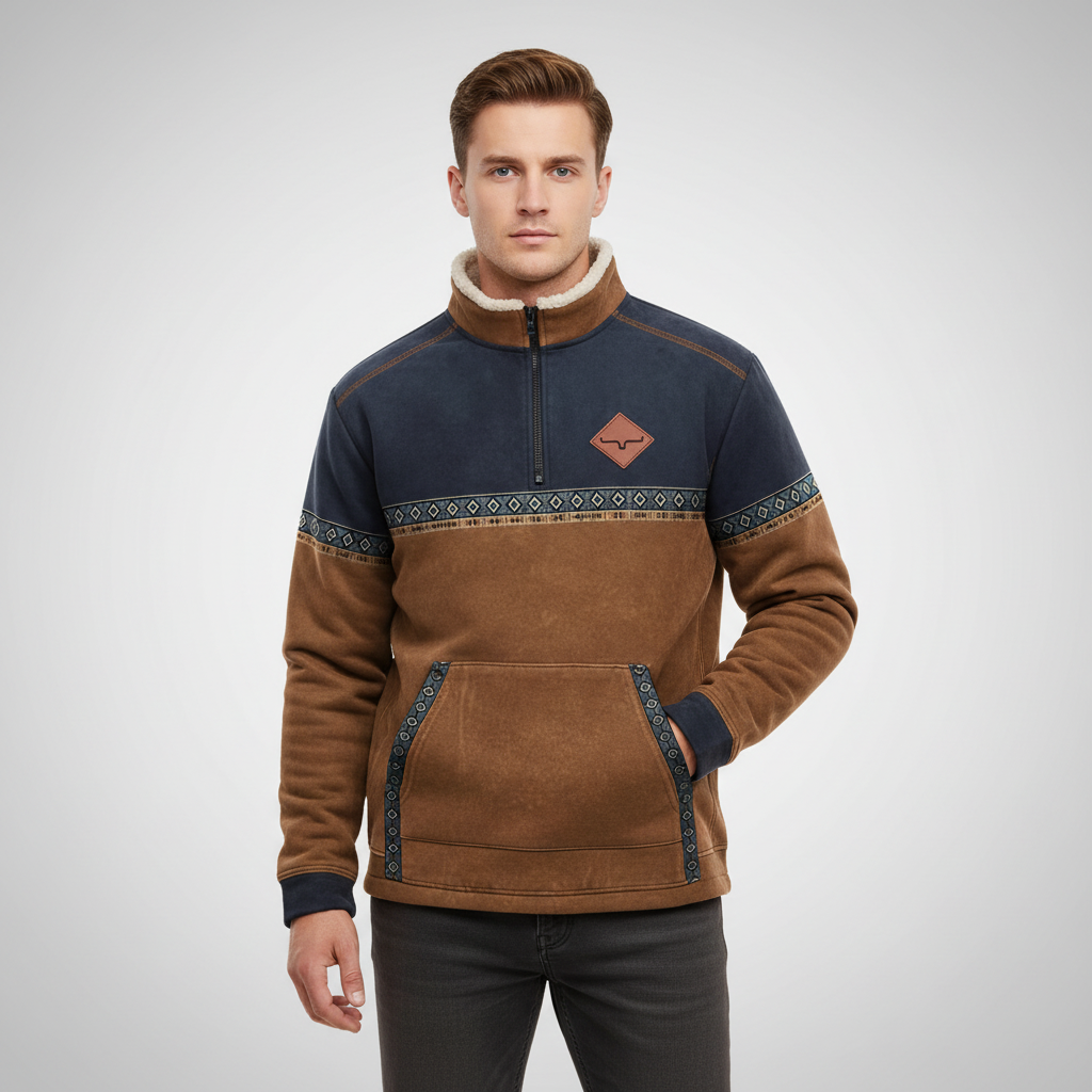 Men’s Winter Quarter Zip Sweater | Printed Trim