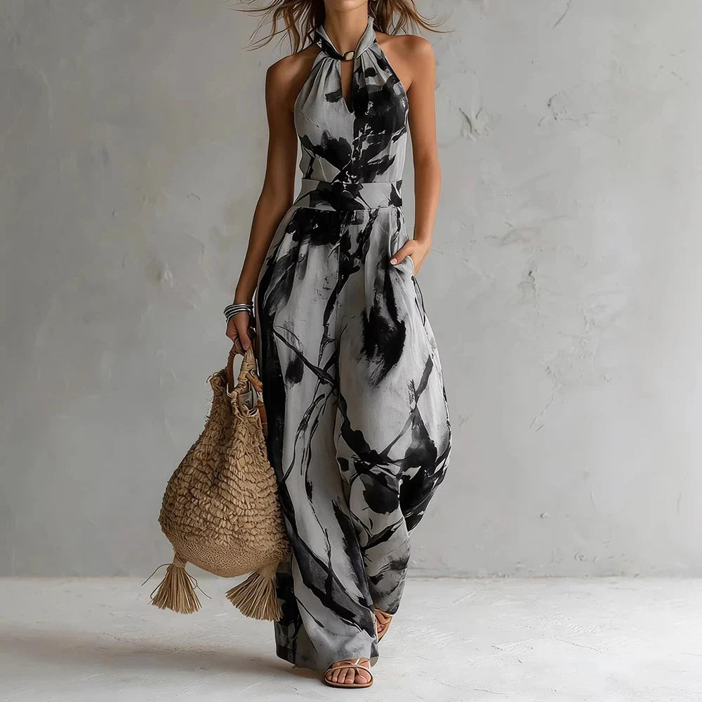 Women's Printed Halter Jumpsuit | Wide Leg