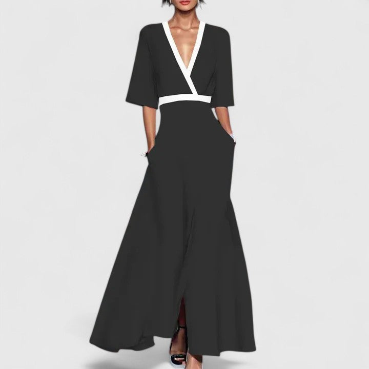 Women's Elegant A-Line V-Neck Dress | Maxi
