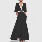 Women's Elegant A-Line V-Neck Dress | Maxi