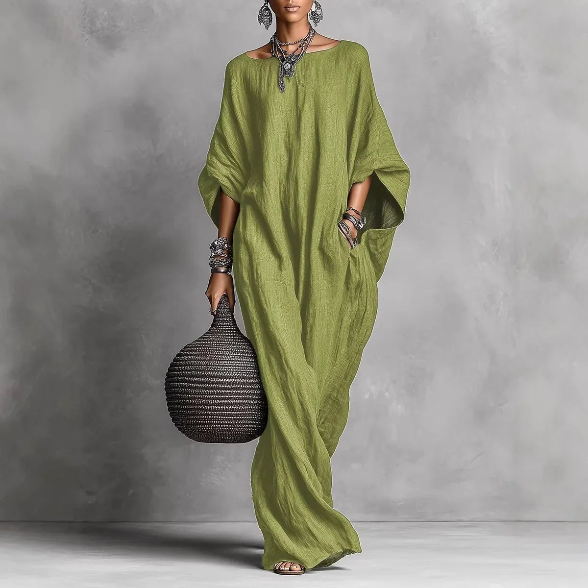 Women's Loose Fit batwing Sleeves Casual Dress | Maxi