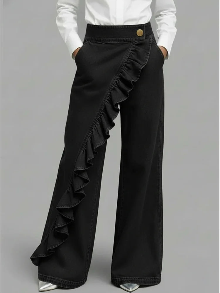 Women's Casual Ruffle Jeans | Wide Leg