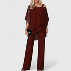 Women's Elegant Loose Fit Blouse and Pants Set | Two-Piece