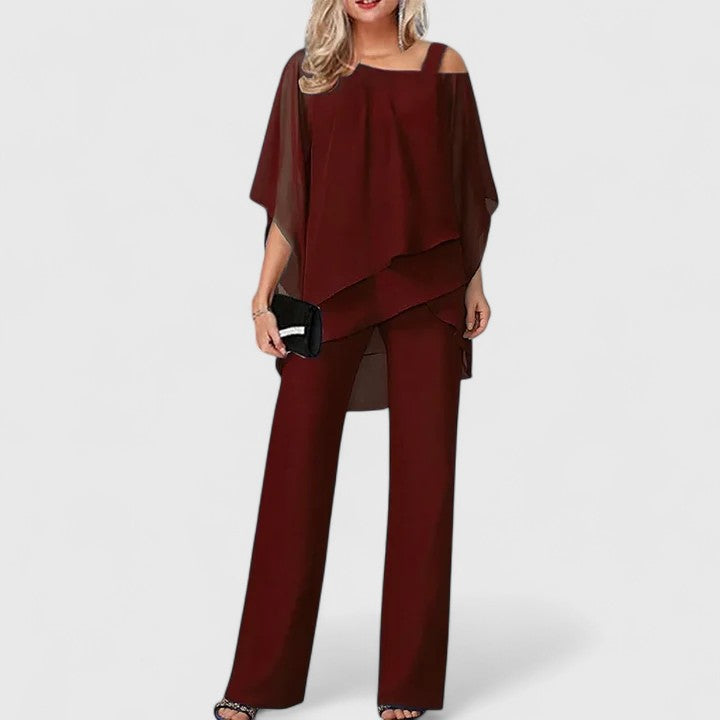 Women's Elegant Loose Fit Blouse and Pants Set | Two-Piece