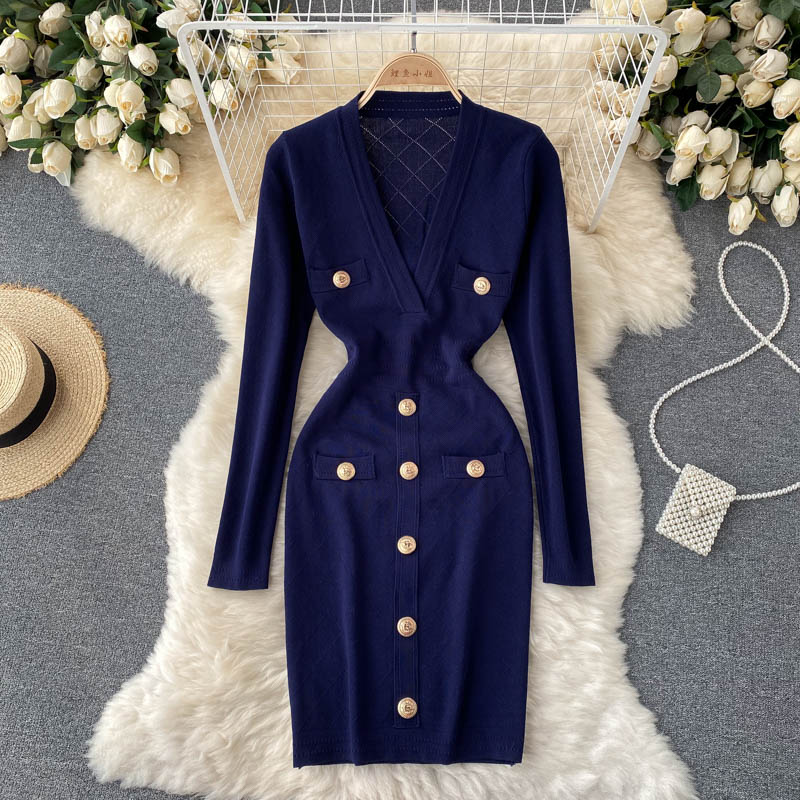 Women's Knitted Button-Front Midi Sweater Dress | Winter