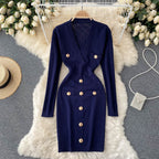 Women's Knitted Button-Front Midi Sweater Dress | Winter
