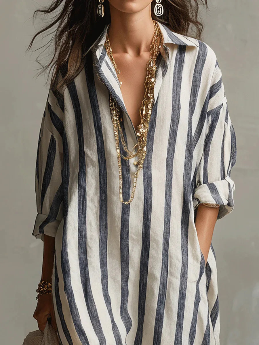 Women's Casual Striped Shirt Dress | Maxi
