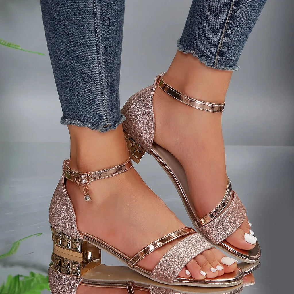 Women's Elegant Low Heel Evening Party Sandals | Ankle Strap