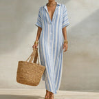 Women's Striped Button Down Shirt Dress | Maxi