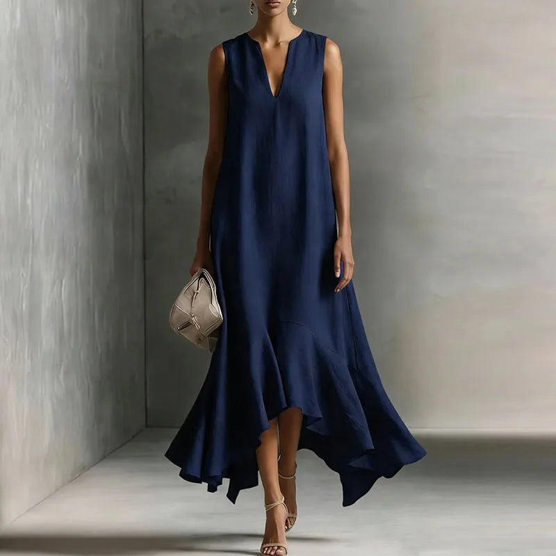 Women's Split Neck Flowy Dress | Midi