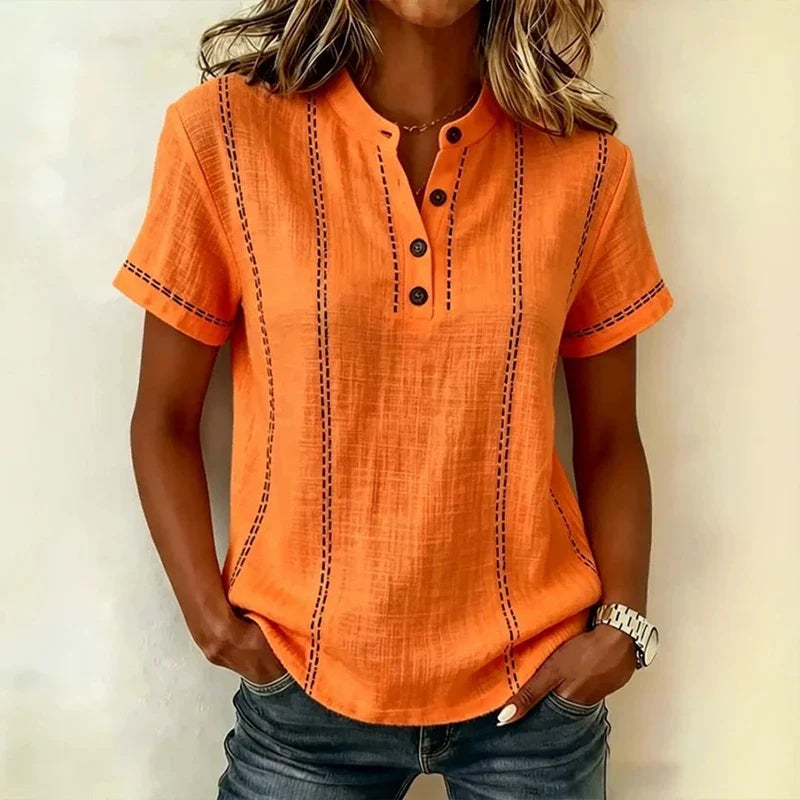 Women's Textured Button Blouse | Short Sleeves