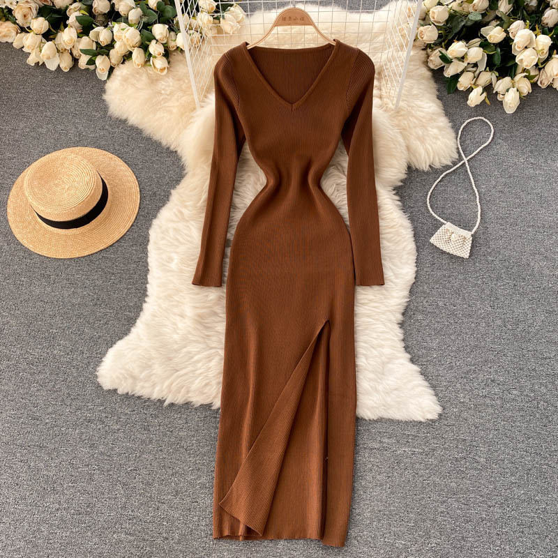 Women’s Ribbed Long Sleeves Knit Bodycon Dress | Maxi