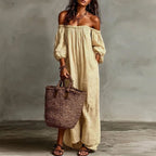 Women's Off-Shoulder Striped Loose Fit Dress | Maxi