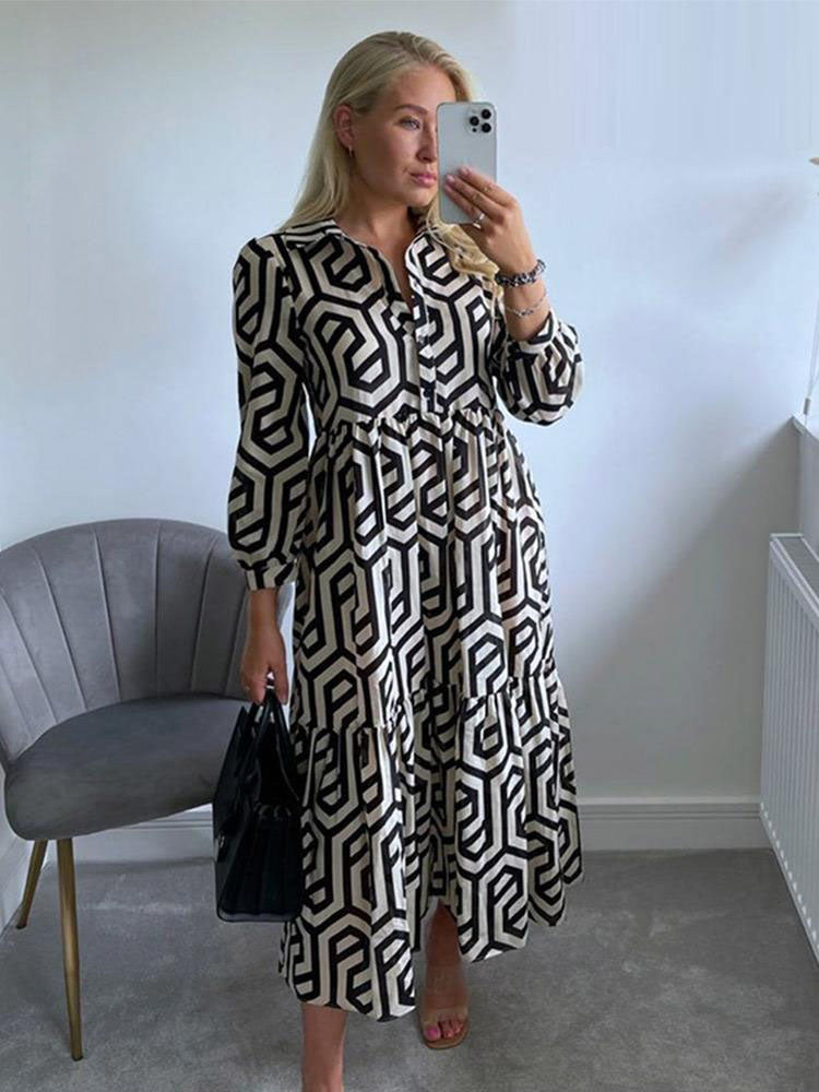 Women’s A-Line Printed Flared Shirt Dress | Midi