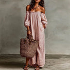 Women's Off-Shoulder Striped Loose Fit Dress | Maxi