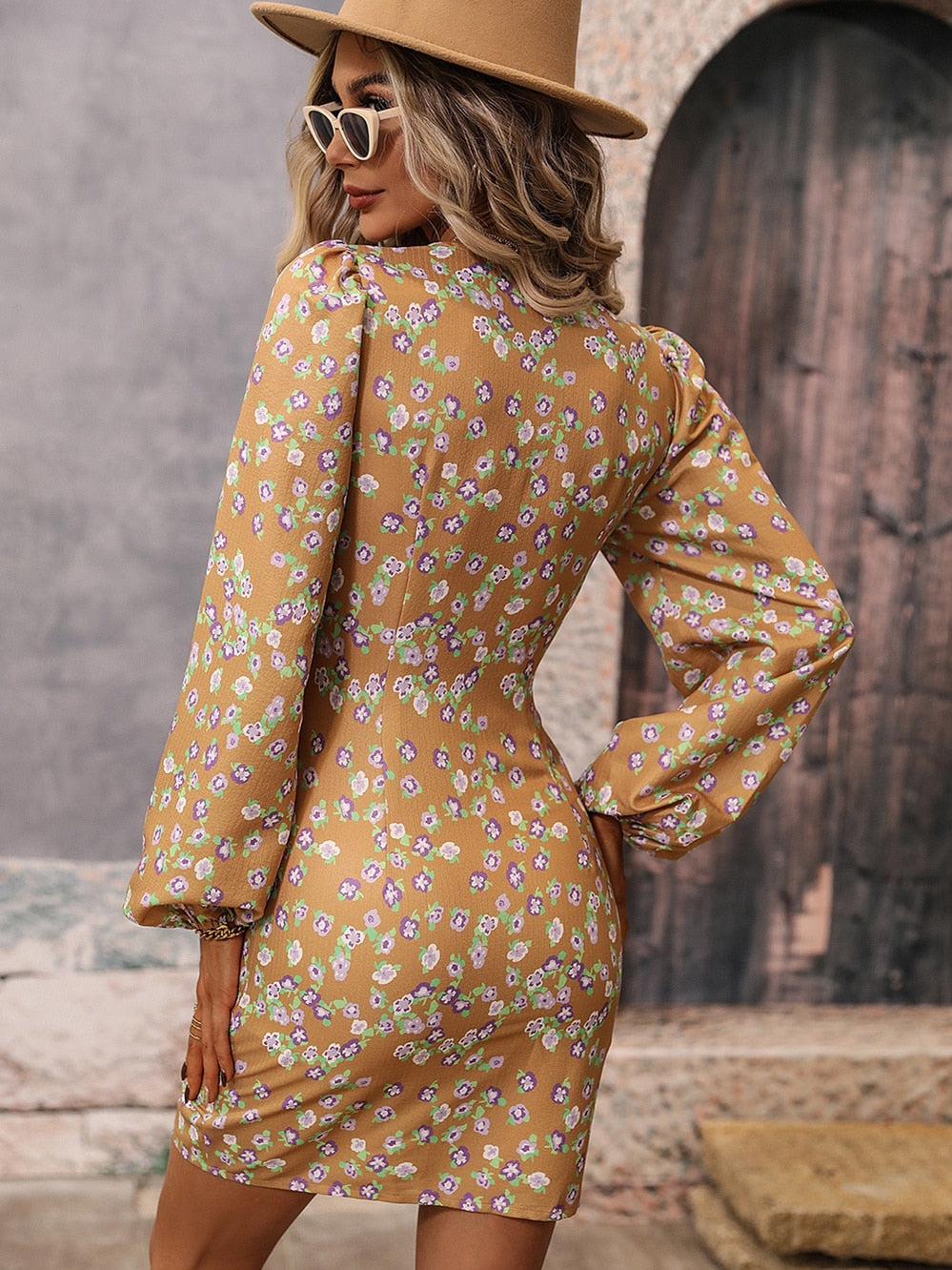 Women’s V-Neck Printed Bodycon Dress | Mini