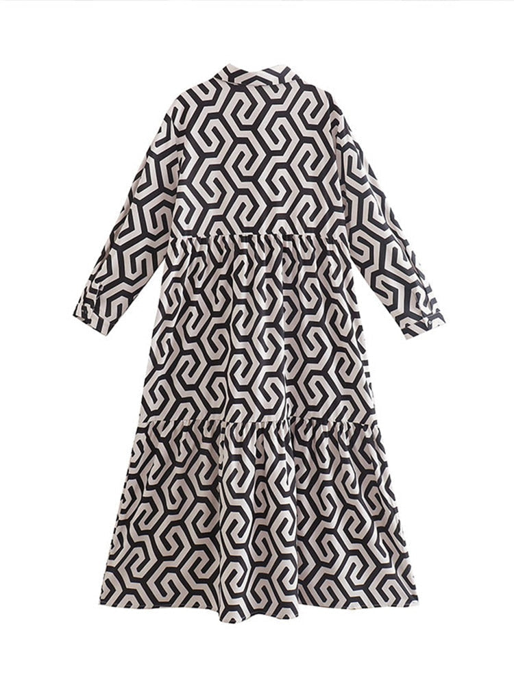Women’s A-Line Printed Flared Shirt Dress | Midi