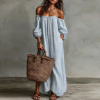 Women's Off-Shoulder Striped Loose Fit Dress | Maxi