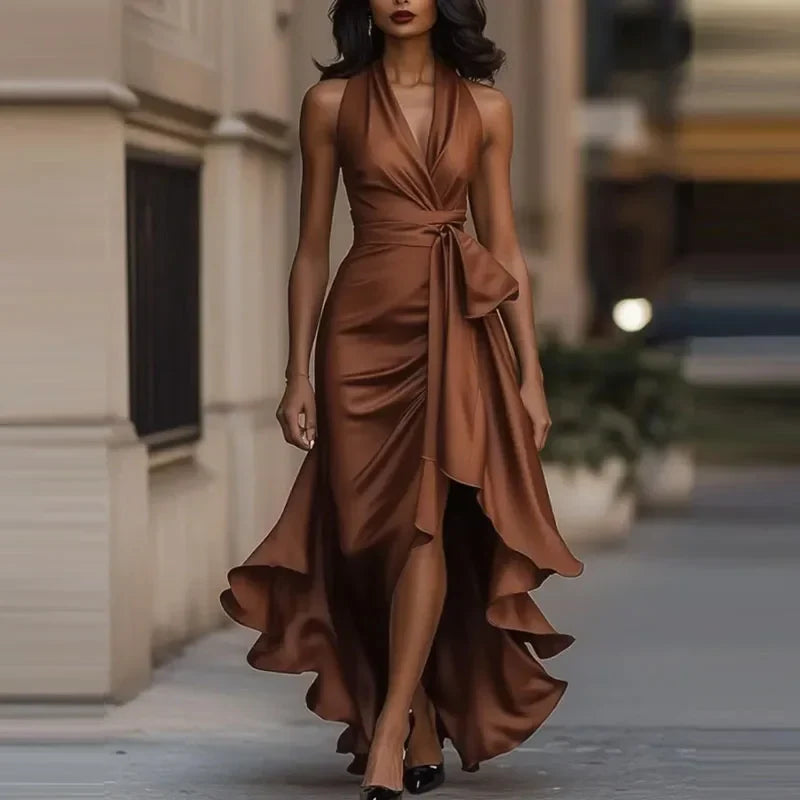 Women's Halter Ruffle Formal Dress | Maxi