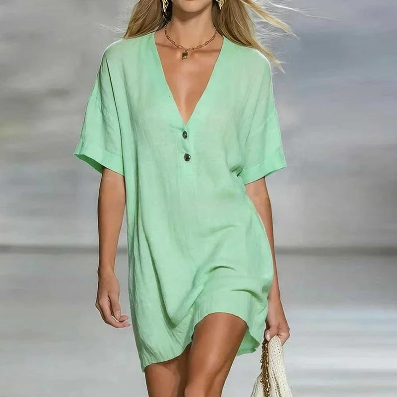 Women's V-Neck Shirt Dress | Mini