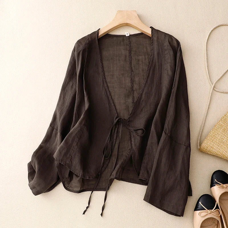 Women's Tie-Front Flared Sleeve Blouse | V-Neck