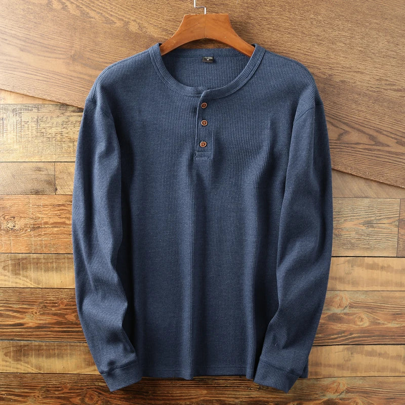 Men's Ribbed Button Up Henley Shirt | Long Sleeve
