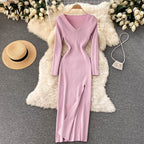 Women’s Ribbed Long Sleeves Knit Bodycon Dress | Maxi