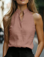 Women's Elegant Sleeveless Blouse | Split Neck