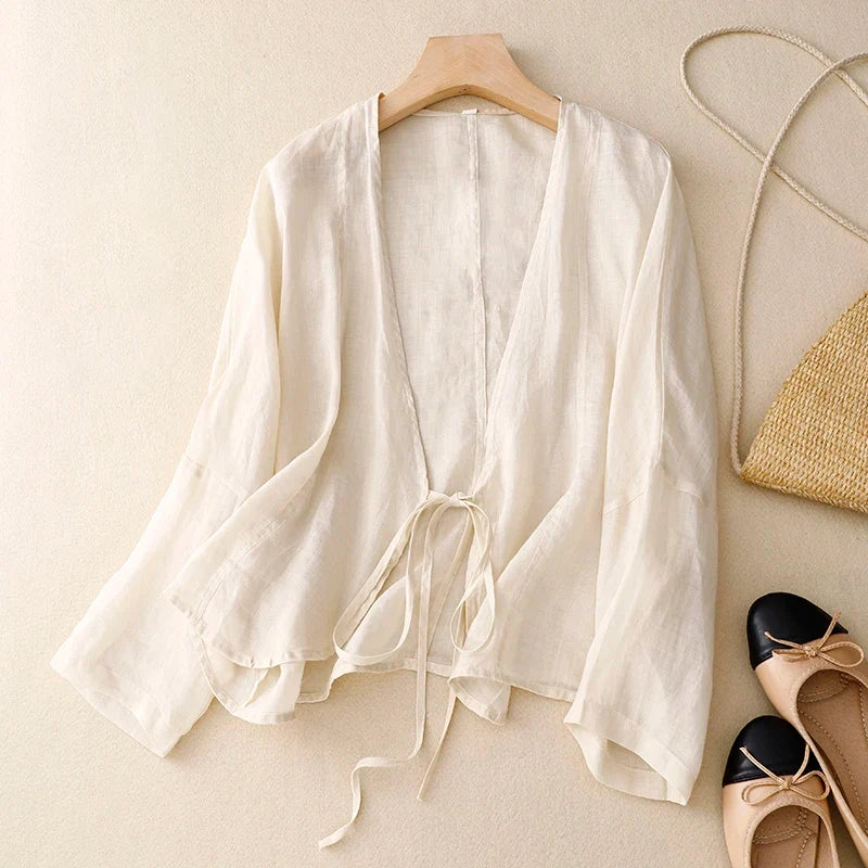 Women's Tie-Front Flared Sleeve Blouse | V-Neck