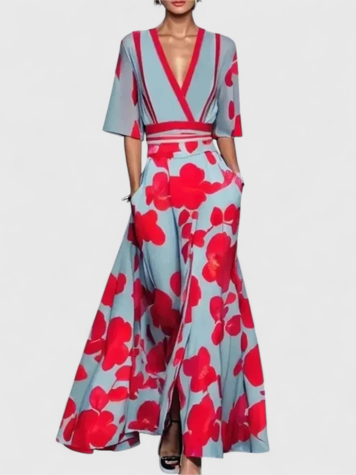 Women's Elegant A-Line V-Neck Dress | Maxi