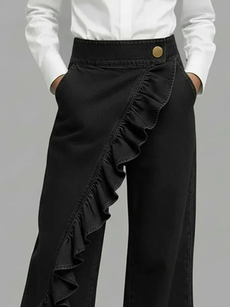 Women's Casual Ruffle Jeans | Wide Leg