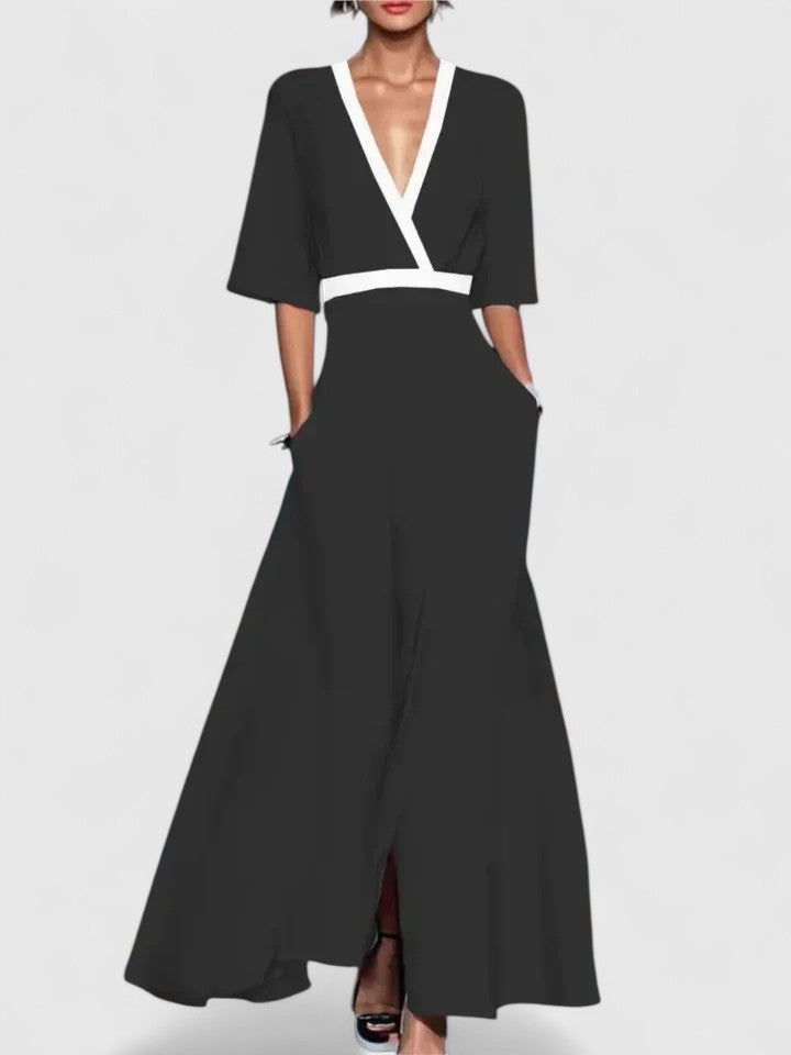 Women's Elegant A-Line V-Neck Dress | Maxi