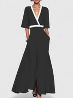 Women's Elegant A-Line V-Neck Dress | Maxi