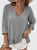 Women's Summer Loose Fit V-Neck Blouse | Button Up