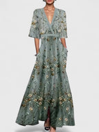 Women's Elegant A-Line V-Neck Dress | Maxi