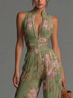 Women's Pleated Wide Leg Jumpsuit | Sleeveless