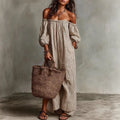 Women's Off-Shoulder Striped Loose Fit Dress | Maxi