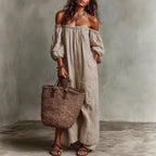 Women's Off-Shoulder Striped Loose Fit Dress | Maxi