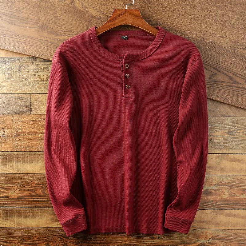 Men's Ribbed Button Up Henley Shirt | Long Sleeve
