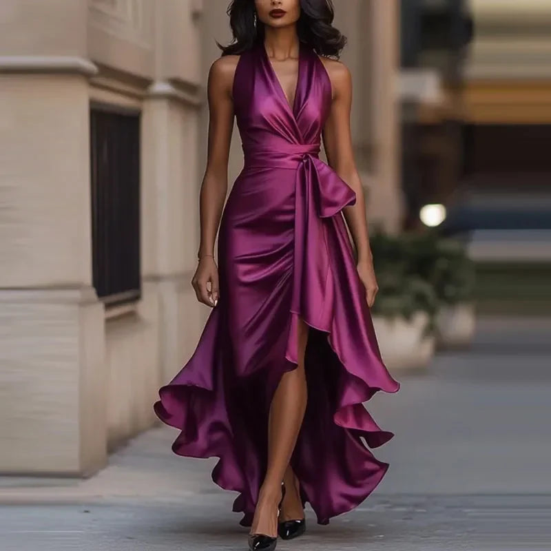 Women's Halter Ruffle Formal Dress | Maxi