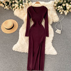 Women’s Ribbed Long Sleeves Knit Bodycon Dress | Maxi