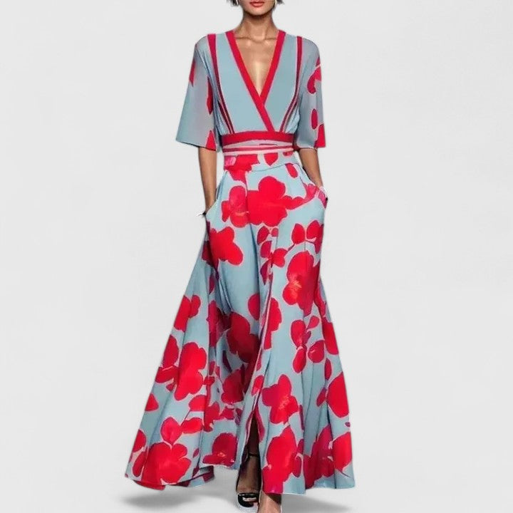 Women's Elegant A-Line V-Neck Dress | Maxi