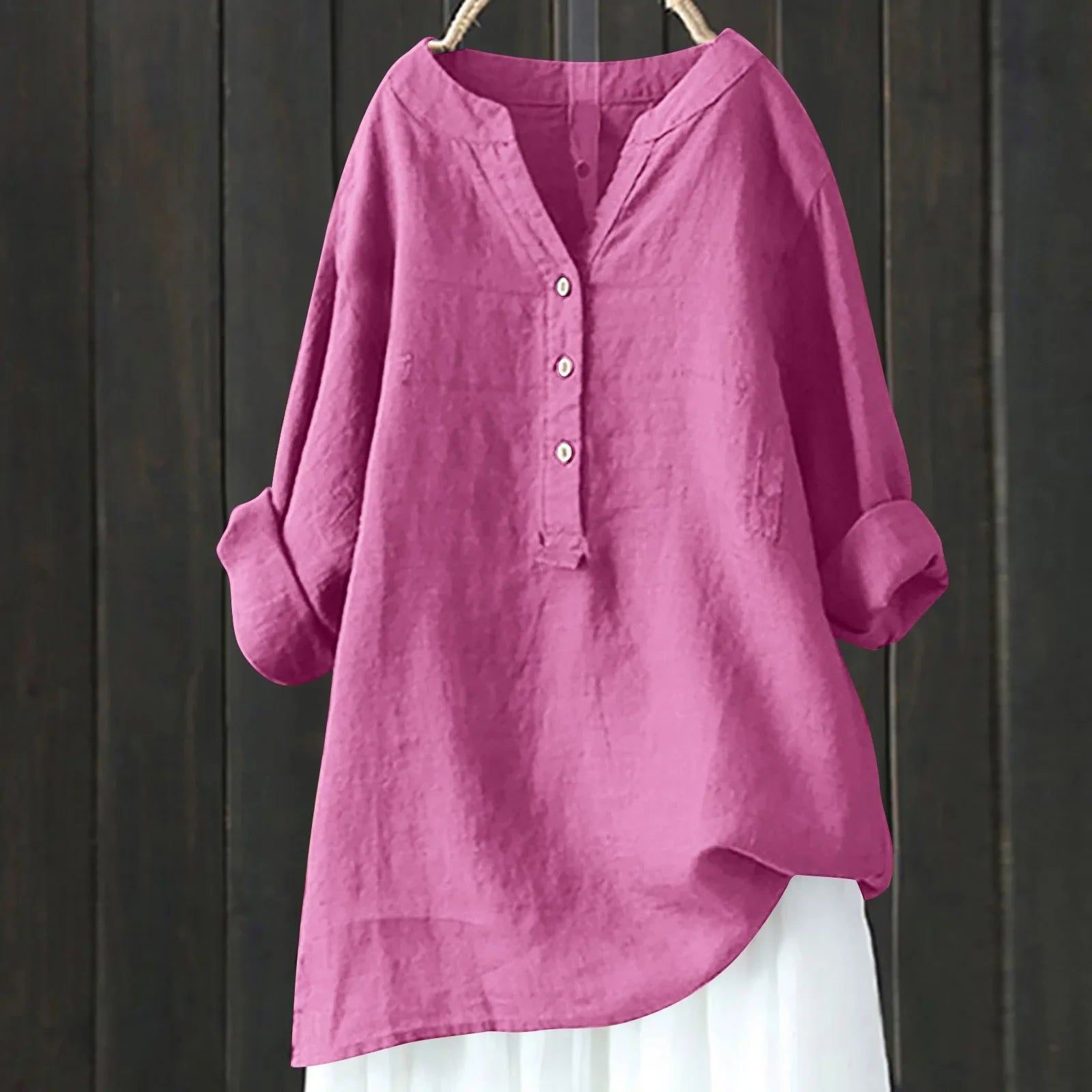 Women's Henley Asymmetric Hem Blouse | Summer