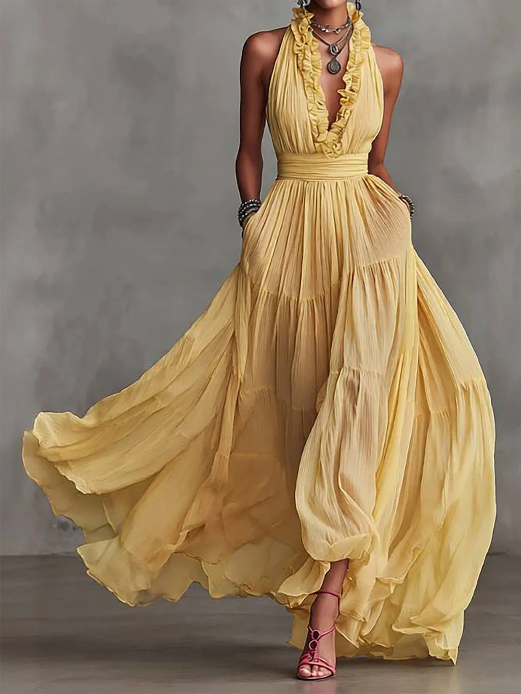 Women's Ruffle Trim Evening Dress | Maxi