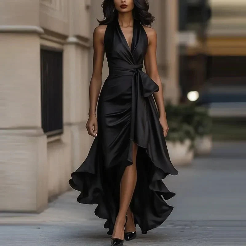 Women's Halter Ruffle Formal Dress | Maxi