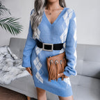 Women’s Winter Knit Printed Sweater Dress | Mini