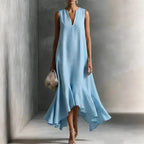 Women's Split Neck Flowy Dress | Midi