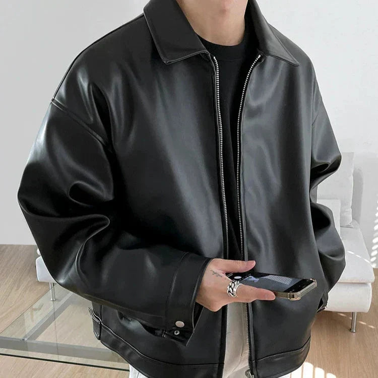 Men's Zip Up Oversized Moto Jacket | Winter