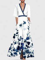 Women's Elegant A-Line V-Neck Dress | Maxi